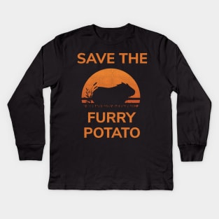 Save The Furry Potato T-Shirt - Guinea Pig Wheek Retro Gift Kids Long Sleeve T-Shirt